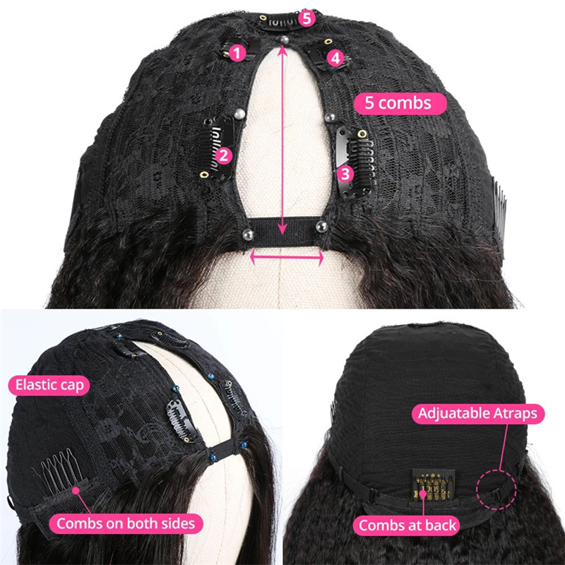 Virgin Human Hair Deep Wave V Part Wigs - 图片 5